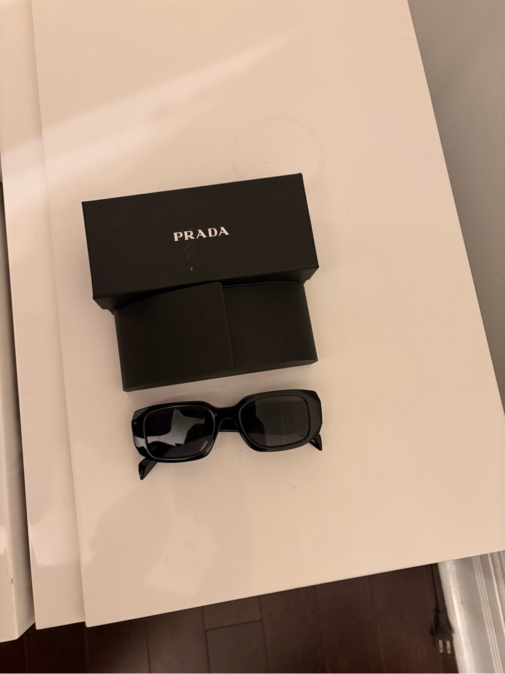 Prada Black Rectangular Sunglasses with Logo Case